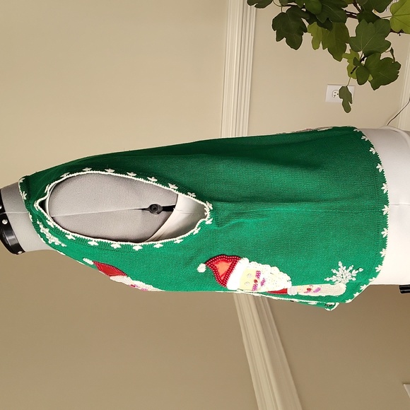 Vintage Santa Christmas Sweater Green and White Size Large Ugly - Picture 4 of 8